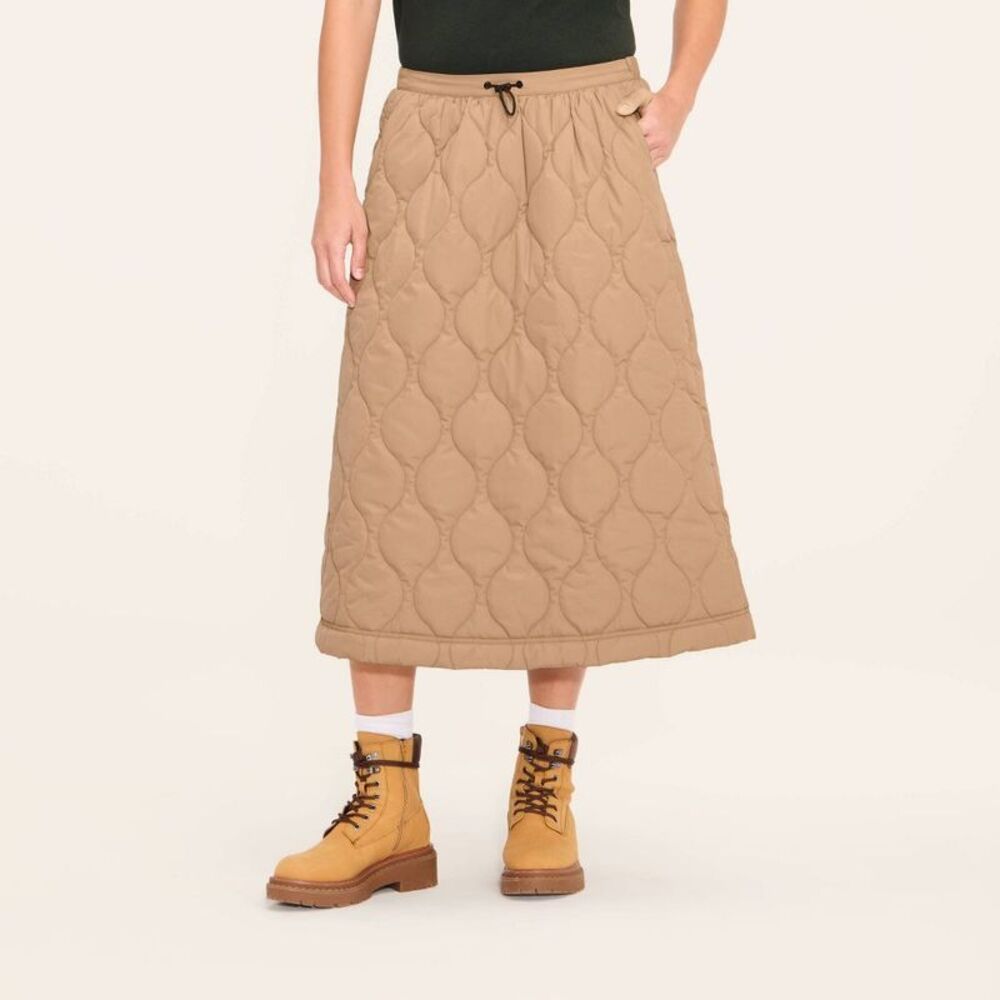 Women's Quilted Midi A-Line Skirt - Woolrich Khaki XS - Picture 2 of 3